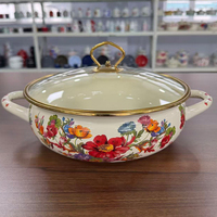 Casserole classique en émail antiadhésive avec couvercle en verre, fond en fonte, compatible gaz et induction, pour usage domestique et camping