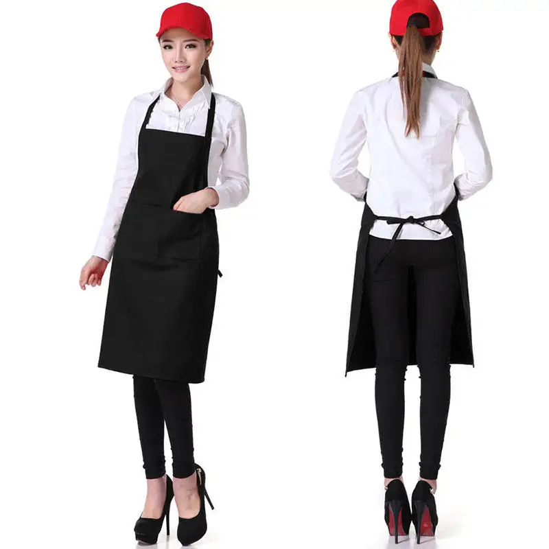 Wholesale Custom Logo Plain Black Cotton Polyester Waterproof Chef Cafe BBQ Food Cooking Cleaning Bib Aprons Kitchen Apron