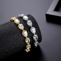 Bracelet de mariage luxueux en zircon cubique en forme de goutte d'eau pour femme, plaqué or véritable sur cuivre, chaîne tennis de mariée en forme de goutte d'eau, bijoux