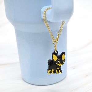 نمط الكلب سحر الزجاج عشاق الكلب أجش الذهبي الشعر كورجي القش سلسلة سحر الملحقات مناسبة لمقبض كوب الماء - Product Image 4