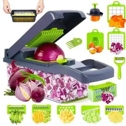 Alat pemotong sayur buah Manual, tahan lama 12 in 1 pencacah makanan alat pengiris aksesoris dapur