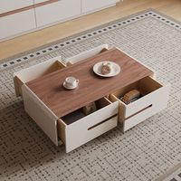 Juego de Mesa de TV y Mesa de Centro Rectangular de Madera Sólida de Lujo Moderno para Sala de Estar y Dormitorio con Cajones, Diseño Multifuncional