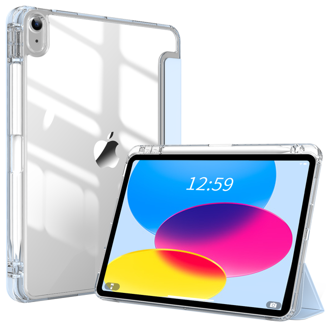 New Design Wholesale Smart Folio case Acrylic Back with Right Pencil Holder for iPad 10th Generation case
