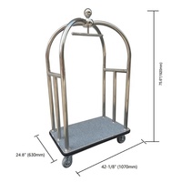 Chariot à bagages en acier inoxydable Bellman, cage à oiseaux, chariot à bagages d'hôtel, dessus doré, roues de 8 pouces et 6 pouces, moderne, capacité de charge de 400 livres