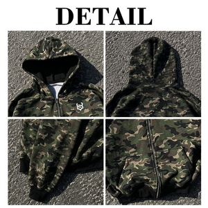 Sudadera con capucha y cremallera de camuflaje corta, de felpa francesa 100% algodón de alta calidad, con estampado DTG completo y logotipo personalizado - Product Image 6
