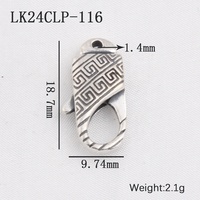 Fermoir mousqueton en argent sterling S925 oxydé à motifs, avec bandes horizontales, forme couronne d'aile, double boucle pour collier