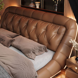 贅沢な本革キングベッド、広々としたマスターベッドルーム用、ブラックレトロスーパーカーフローティングデザイン、ライトラグジュアリーヴィラ - Product Image 6