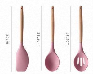 Ensemble d'ustensiles de cuisine en silicone écologiques de 12 pièces avec seau de rangement et spatule à manche en bois - Product Image 6