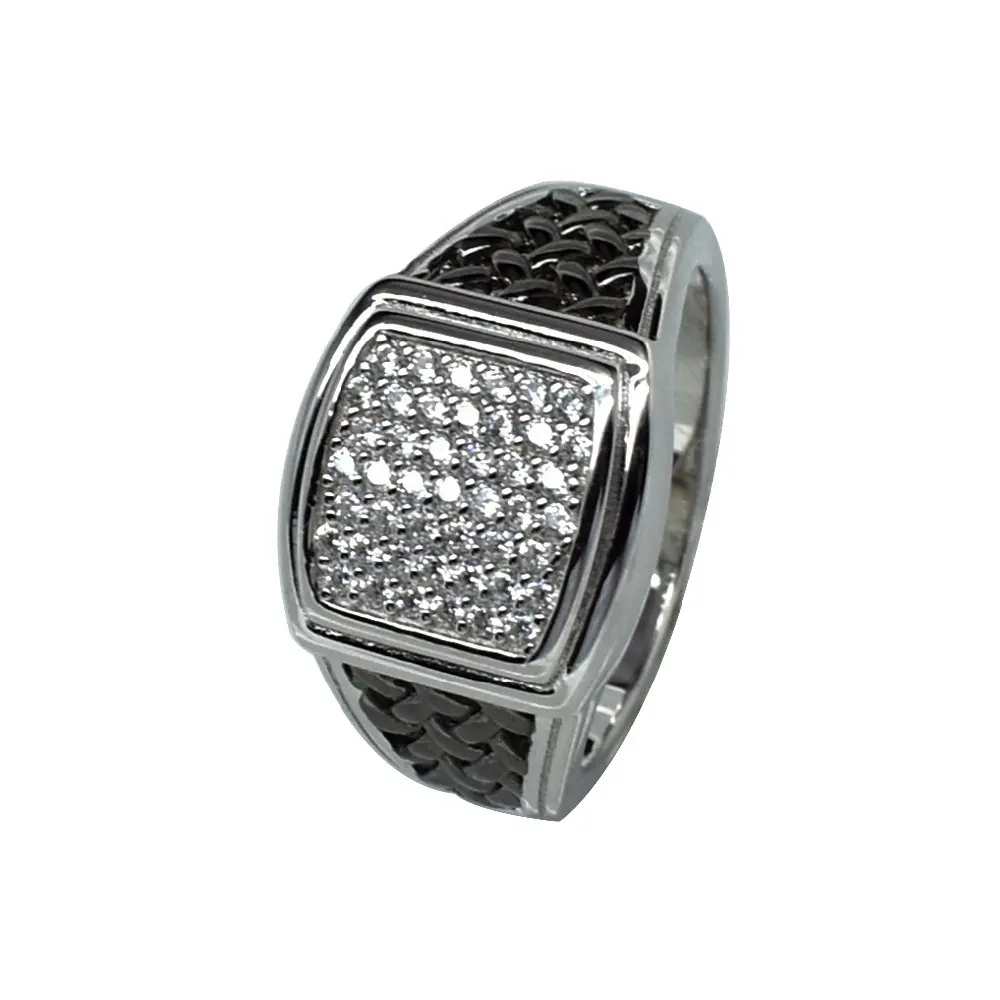 Anello knuckle per uomo anello in argento Sterling 925 con piastra nera per pistola intrecciata con pavé di diamanti cubici per uomo
