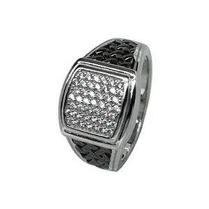 knuckle Ring for Men 925 Sterling Silver Black Gun Plate Woven Pave Setting Cubic Diamond Chandi Ring For Men