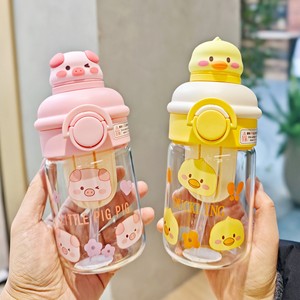 C213 Cute Cartoon Straw Cup Botella de <span class=keywords><strong>vidrio</strong></span> recubierta de <span class=keywords><strong>agua</strong></span> para beber directamente Capacidad de 400ml para <span class=keywords><strong>agua</strong></span> <span class=keywords><strong>mineral</strong></span> - Product Image 2