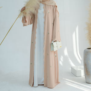 Abito Musulmano Tradizionale da Donna, Cardigan Abaya di Lusso in <span class=keywords><strong>Nida</strong></span> con Ricamo Floreale, Nuovo Modello Modesto Aperto - Product Image 3