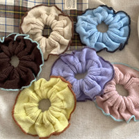 Chouchou en fil tricoté doux, grand élastique à cheveux avec bordure color block, accessoires capillaires pour femmes