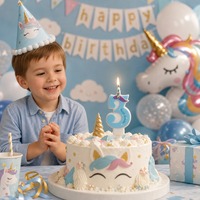 Bougies décoratives magiques pour gâteau d'anniversaire pour enfants, chiffres 0-9, design licorne, emballage individuel sous blister, fournitures de fête