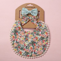 Ensemble de bavoirs pour bébé, double face, unisexe, motif cerise imprimé, tissu en coton, nœud papillon, bandeau, ensemble de bavoirs