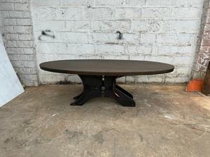 Material de mesa de comedor de forma ovalada hecho a mano, acabado de hierro de madera maciza Natural recuperada, parte superior de plata antigua Natural en precio al por mayor - Product Image 3