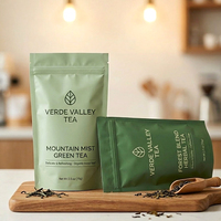 Sac d'emballage alimentaire personnalisé avec fermeture éclair, vert café, thé matcha, poudre de fruits secs, sac debout avec fermeture éclair pour collation, thé