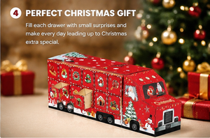 Custom <b>Red</b> Christmas Bus Shaped Advent Calendar Box with Drawers Rigid Cardboard Santa Gift Packaging for Holiday Wholesale - Product Image 2