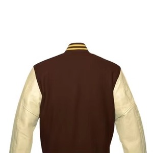 Stadium <b>Jacket</b> Black Melton Wool Body Cream Leather Sleeves Chenille P <b>Patch</b> Letterman Baseball Men <b>Jackets</b> - Product Image 3