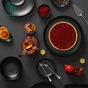 Vajilla Redonda de Melamina Negra Mate de Grado Alimenticio para Restaurantes Occidentales Modernos, Plato para <span class=keywords><strong>Pizza</strong></span>, Sushi, Carne y Fideos, Vajilla Comercial - Product Image 4