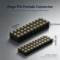 Connecteur femelle Denentech Pogo Pin, pas de 3,0 mm, triple rangée, tête droite SMT, H2,5 mm et H4,0 mm, contact plan concave pour PCB