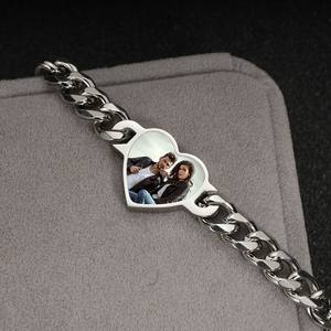Ensemble de bracelets en acier inoxydable pour lui et elle avec photo, plaqué <span class=keywords><strong>or</strong></span> et <span class=keywords><strong>argent</strong></span>, pendentif cœur tendance - Product Image 5