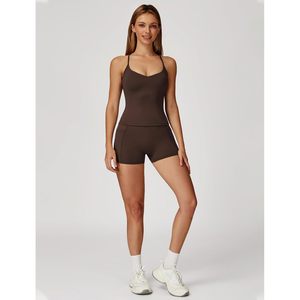 Two Piece Workout Set Women Criss <b>Cross</b> Tank <b>Top</b> Matching V Cut Shorts Gym Yoga Active Wear Outfits With Pocket - Product Image 5