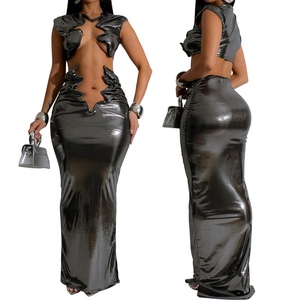 <b>Sexy</b> Women's Solid Color Sleeveless Top Long Skirt Lace Hollow 2 Piece <b>Set</b> Fashion - Product Image 1