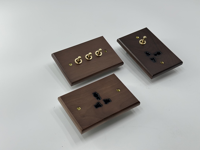 New Arrival  Retro Design Walnut Wood Wall Switch with Brass Toggle Lever Luxury Electrical Fitting for Home