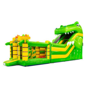 Scivolo Gonfiabile Doppio Personalizzato a Tema Coccodrillo per Scuole ed Eventi Comunitari - Combo Scivolo e Castello Gonfiabile - Product Image 4