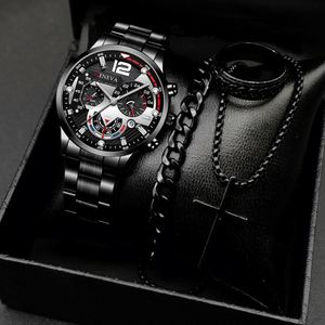 Ensemble de montres à quartz pour hommes en gros avec bracelet en acier inoxydable et collier pendentif – Montre de style professionnel et tendance - Product Image 2