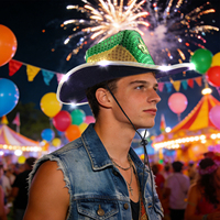 Cappelli da Cowboy Unisex a Tema Neon per Mardi Gras, Cappelli Fedora con LED Wireless e Paillettes, Accessori Unici per Feste di Carnevale