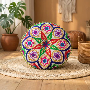 Cojines de meditación bordados multicolores para decoración del hogar para uso en hoteles y hospitales importados de la India - Product Image 3