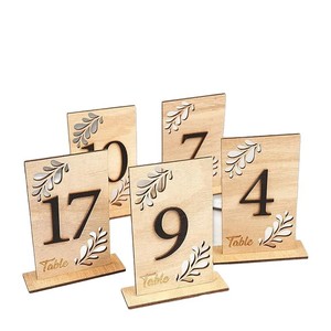 Numéro de table en bois pour décoration de mariage, découpé au laser avec base, pour centre de table de banquet, ornement fait main - Product Image 5
