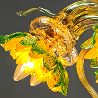 Lustre en verre style européen en forme de tournesol avec structure métallique pour la décoration de la maison, luminaire de plafond