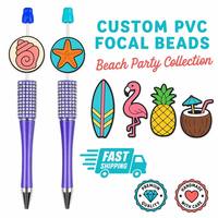 Décorations personnalisées pour stylos et porte-clés en PVC 2D, thème plage, avec breloques planche de surf, coquillage, étoile de mer, ananas, pour la personnalisation de stylos et porte-clés DIY