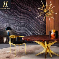 Table de salle à manger italienne légère de luxe avec base en cuivre massif Salon de luxe Table ronde en bois massif pour villa Salle à manger