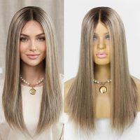Perruque frontale en dentelle HD 9x5, ombrée blond cendré avec mèches, cheveux humains lisses, pré-épilée, sans colle, pour femmes