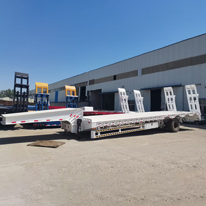 重型 3 轴 4 轴鹅颈低床拖车 50-60 吨低床半挂车，带液压坡道，用于运输推土机和挖掘机 - Product Image 4