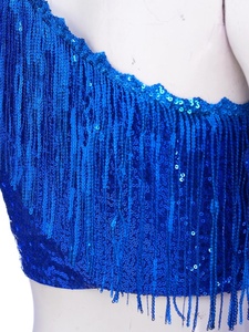 Women <b>Sequin</b> Latin Dance Costume One Shoulder Fringe Crop <b>Top</b> Tassel <b>Tops</b> Ballroom Salsa Performance Custom - Product Image 5