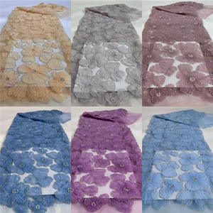 3D flor <span class=keywords><strong>Africana</strong></span> Nigeria lentejuelas novia con cuentas tul malla encaje tela poliéster boda bordado telas para novia encaje tela - Product Image 6
