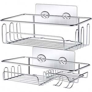 Paquete de 2 estantes de cesta de <span class=keywords><strong>ducha</strong></span> SUS304 estante de baño de <span class=keywords><strong>acero</strong></span> <span class=keywords><strong>inoxidable</strong></span> con 11 ganchos, rodamiento de 30 libras, <span class=keywords><strong>sin</strong></span> perforación fija - Product Image 6