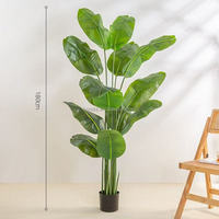 Plante Bonsaï Artificielle en Pot en Plastique, Faux Palmier Vert, Palmier du Voyageur Haute Simulation Fait Main pour la Décoration Intérieure