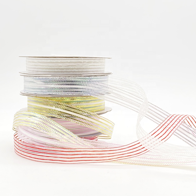 Gordon Ribbons 1.5 cm String Organza Pull Ribbons Bows Flowers Sheer Organza Ribbon Sprinkled With Gold Glitter for Decoration