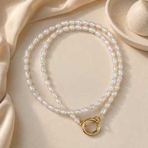Collana di Perle Barocche Personalizzata <span class=keywords><strong>da</strong></span> 18 Pollici, 100% Perle d'Acqua Dolce Naturali 3-4MM, Chiusura Placcata Oro 18K per Signore - Product Image 2