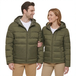 Veste matelassée à capuche unisexe vert olive, fermeture éclair, imperméable, coupe-vent, manteau d'hiver décontracté, coupe régulière, couleur unie, polyester - Product Image 1