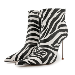Bottines à talons métalliques fins et larges pour femmes, bout pointu, grande taille 45, chaussures à talons hauts respirantes, escarpins à talon aiguille - Product Image 5