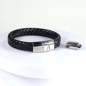 Có Thể Điều Chỉnh Mens Vòng Đeo Tay Bằng Da Với Thép Không Gỉ Từ <span class=keywords><strong>Clasp</strong></span> Bện Chính Hãng Da Ban Đầu Quà Tặng Vòng Đeo Tay Cho Nam Giới Chàng Trai - Product Image 2