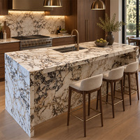 Solution clé en main haut de gamme pour îlot de cuisine en marbre Calacatta Viola, pour la décoration intérieure de villas de luxe