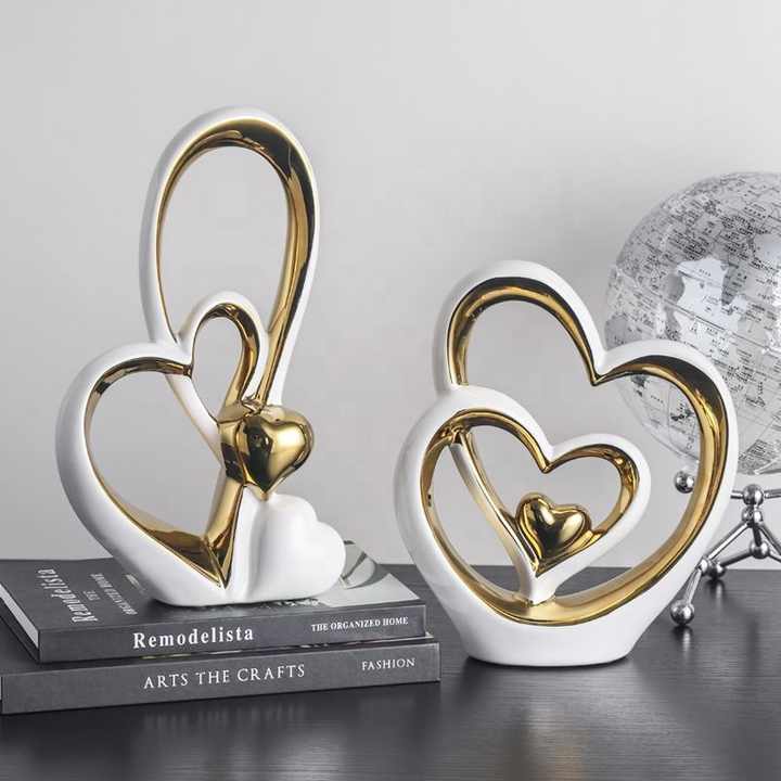 OEM HOT Sale Nordic Luxury Heart Shape Porcelain Home Decor Ornament Plated Gold Creative Ceramic Other Home Decoration
